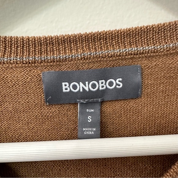Men’s Bonobos Merino Wool Washable V Neck Lightweight Sweater - Tan Size Small - Picture 3 of 6